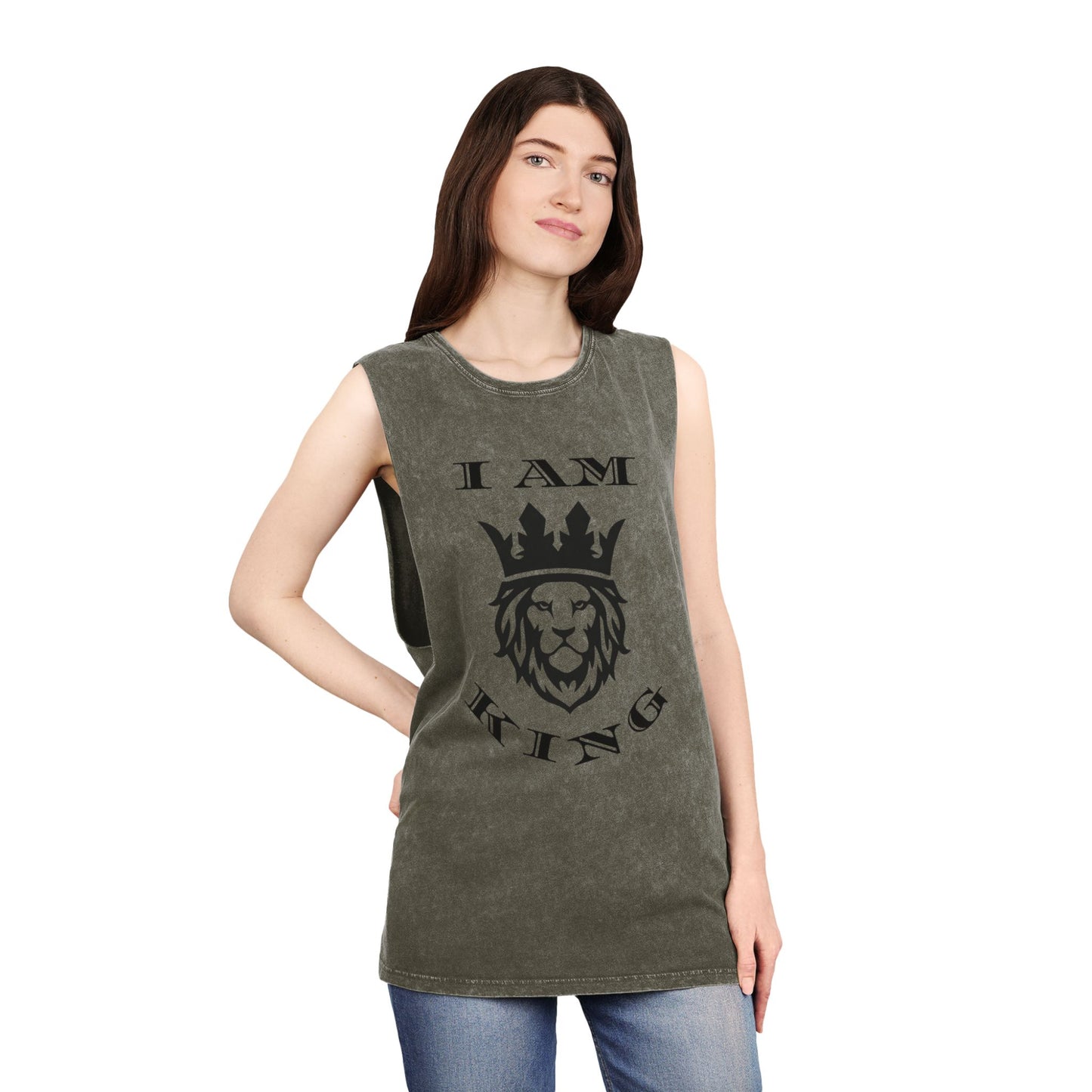 Unisex Stonewash Tank Top, I Am King, I Am Queen, leadership, ruling, family, uplifting, kindness, King, Queen, Love, Lion