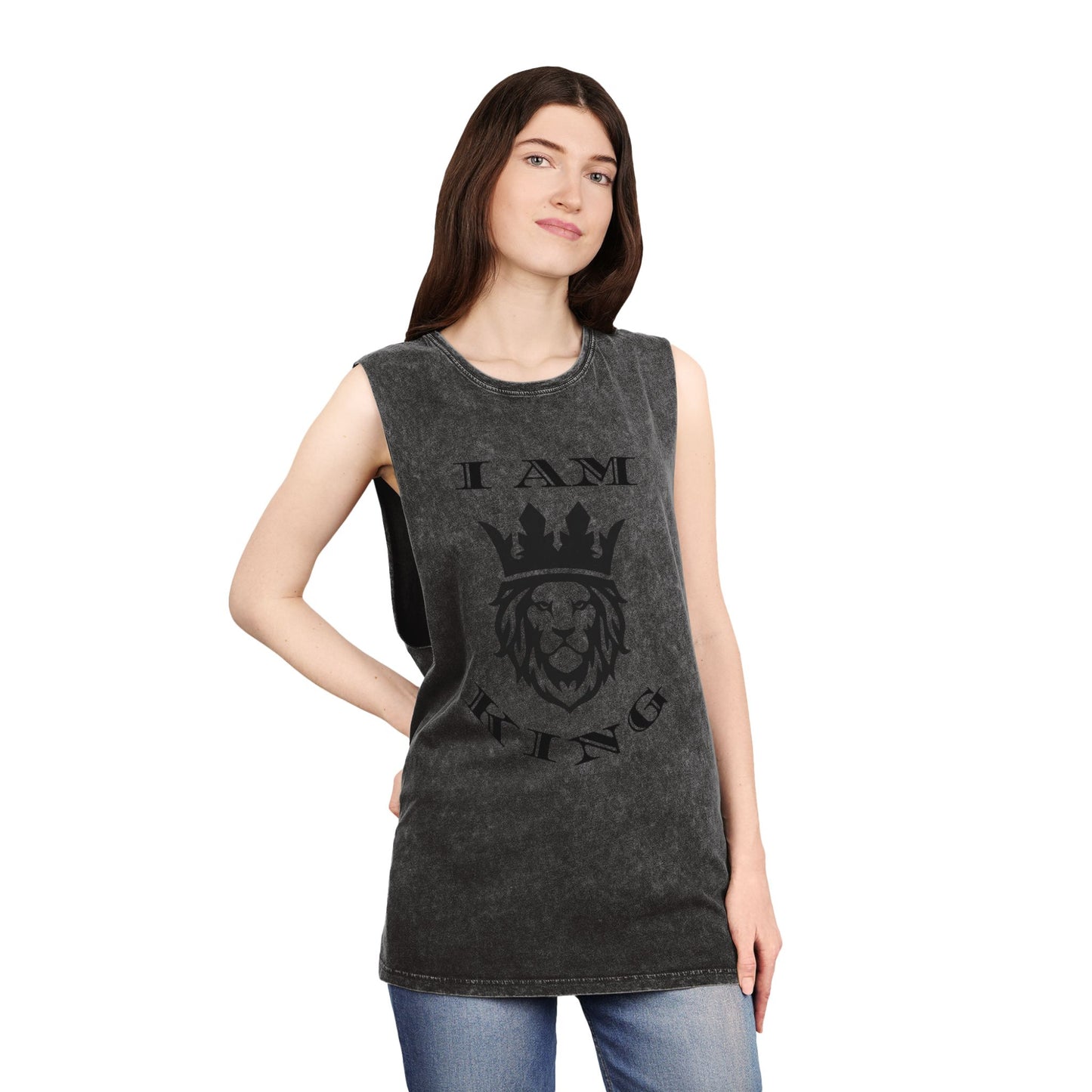 Unisex Stonewash Tank Top, I Am King, I Am Queen, leadership, ruling, family, uplifting, kindness, King, Queen, Love, Lion
