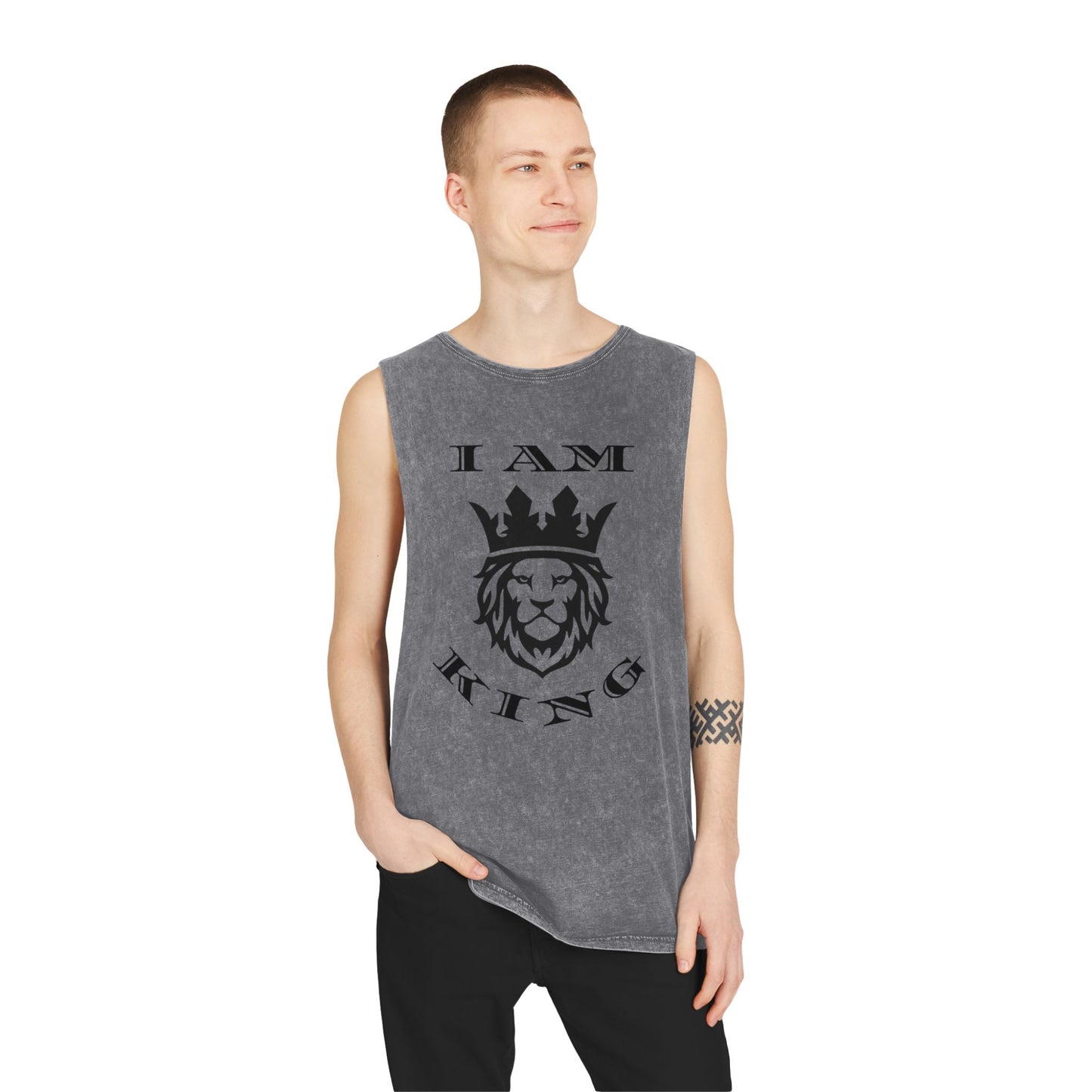 Unisex Stonewash Tank Top, I Am King, I Am Queen, leadership, ruling, family, uplifting, kindness, King, Queen, Love, Lion