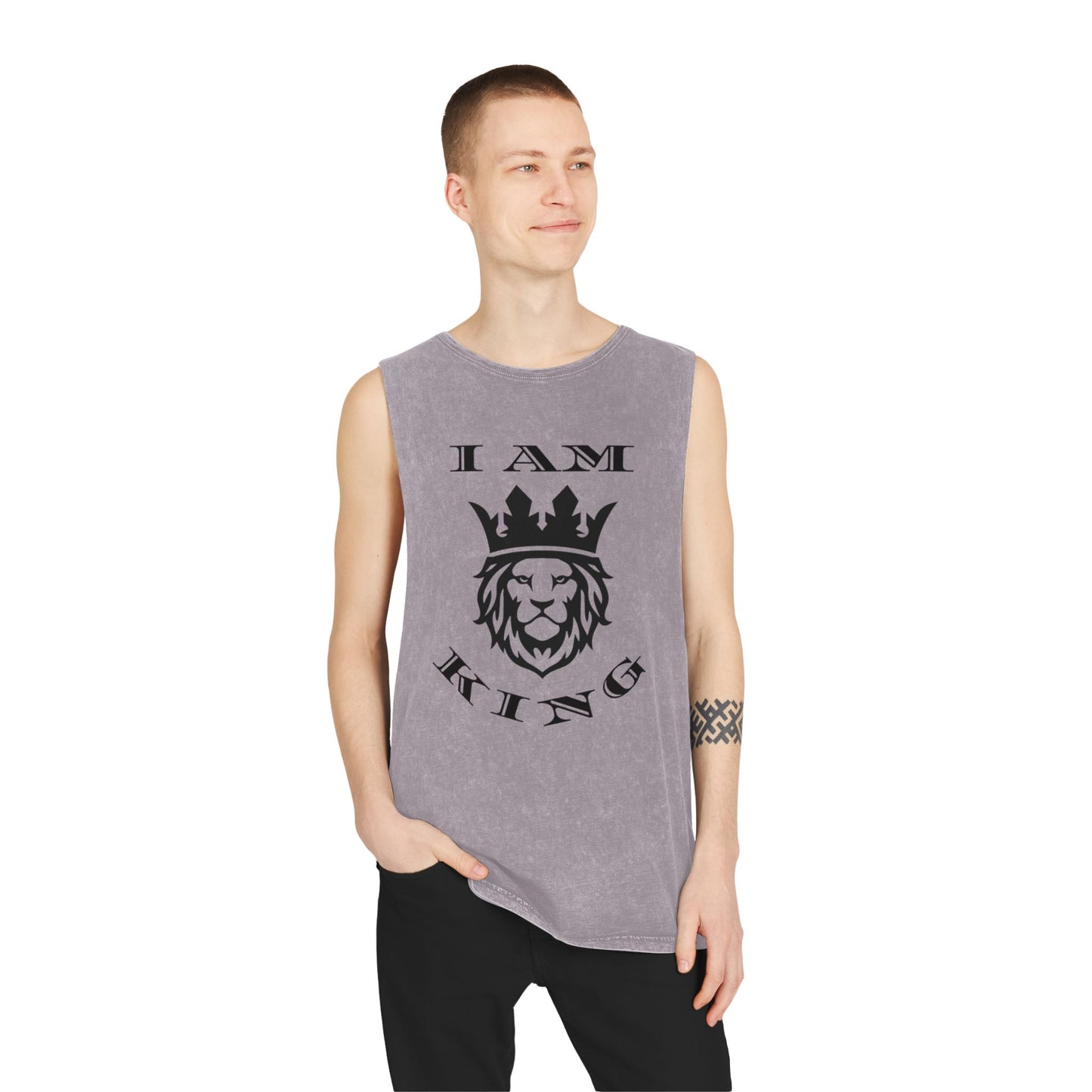 Unisex Stonewash Tank Top, I Am King, I Am Queen, leadership, ruling, family, uplifting, kindness, King, Queen, Love, Lion