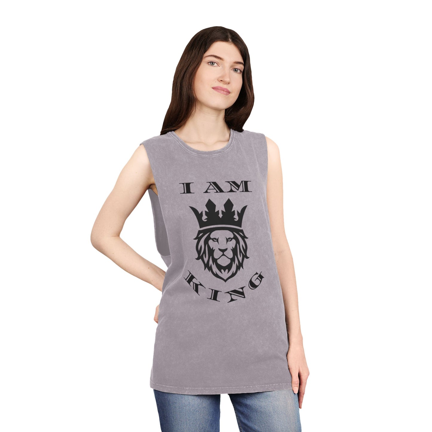 Unisex Stonewash Tank Top, I Am King, I Am Queen, leadership, ruling, family, uplifting, kindness, King, Queen, Love, Lion