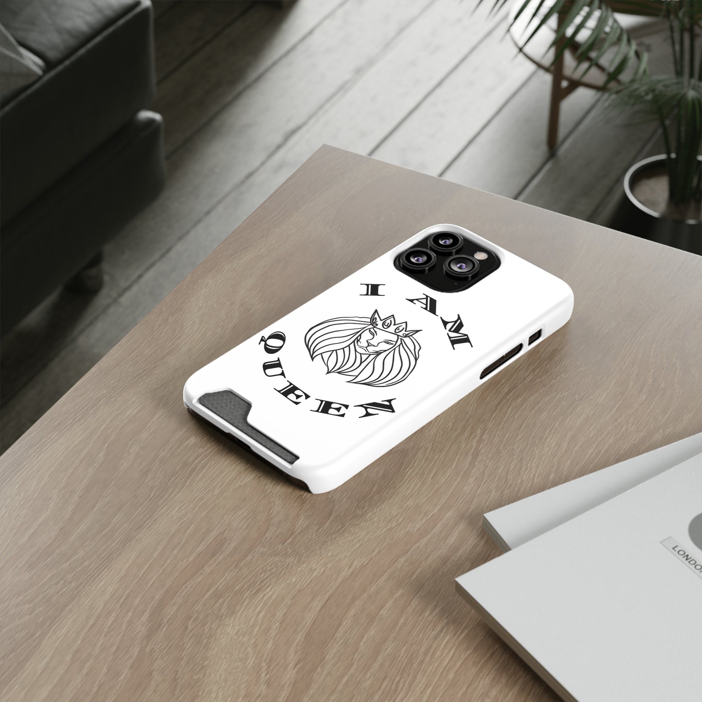 Queen Lion Phone Case with Card Holder - Stylish & Functional