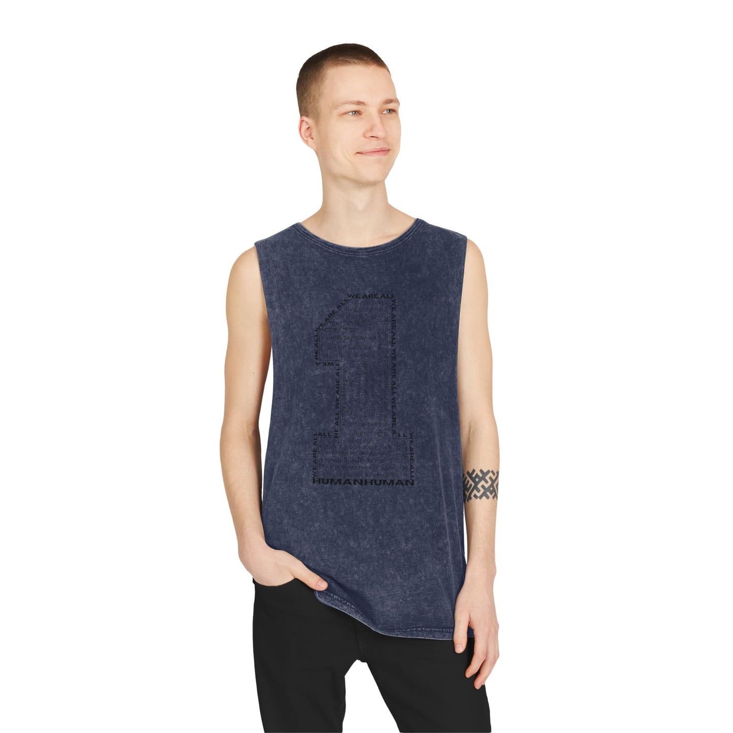 Unisex Stonewash Tank Top, We Are All One, Humanity, elevation, unity, human, love, humankind, one love, growth, positive transformation,