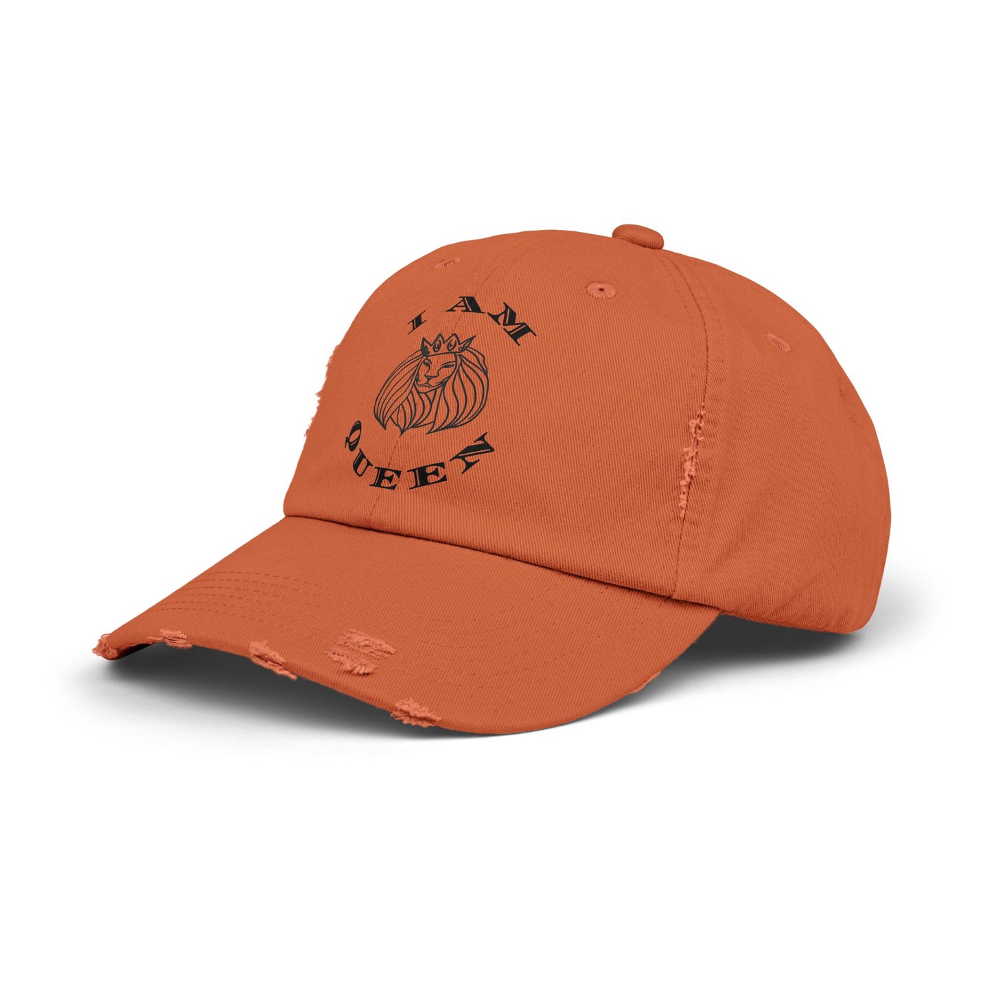 I Am Queen Unisex Distressed Cap - Pink Lion Graphic Hat, I Am King, I Am Queen, leadership, ruling, family, uplifting, kindness, King, Queen, Love, Lion.