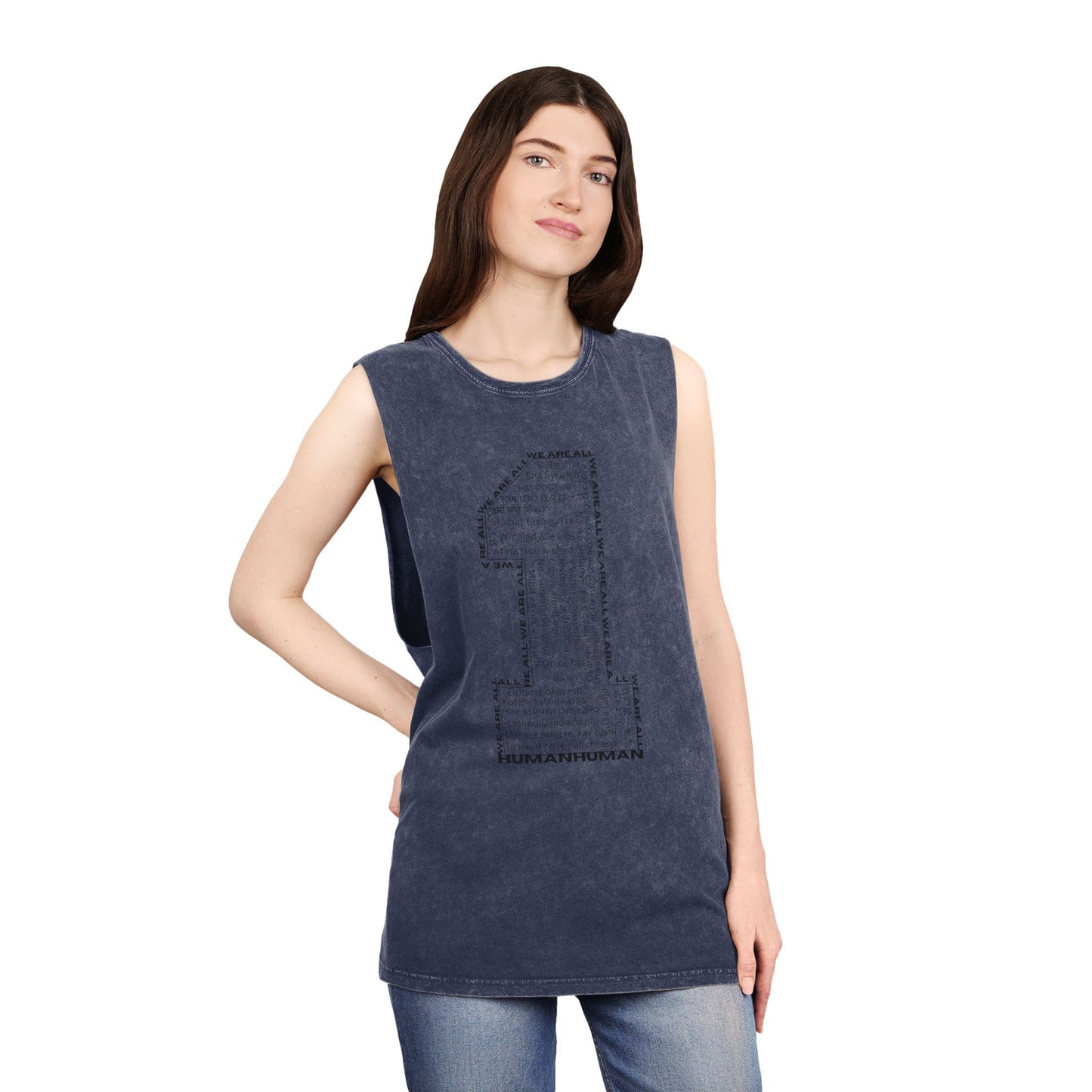 Unisex Stonewash Tank Top, We Are All One, Humanity, elevation, unity, human, love, humankind, one love, growth, positive transformation,