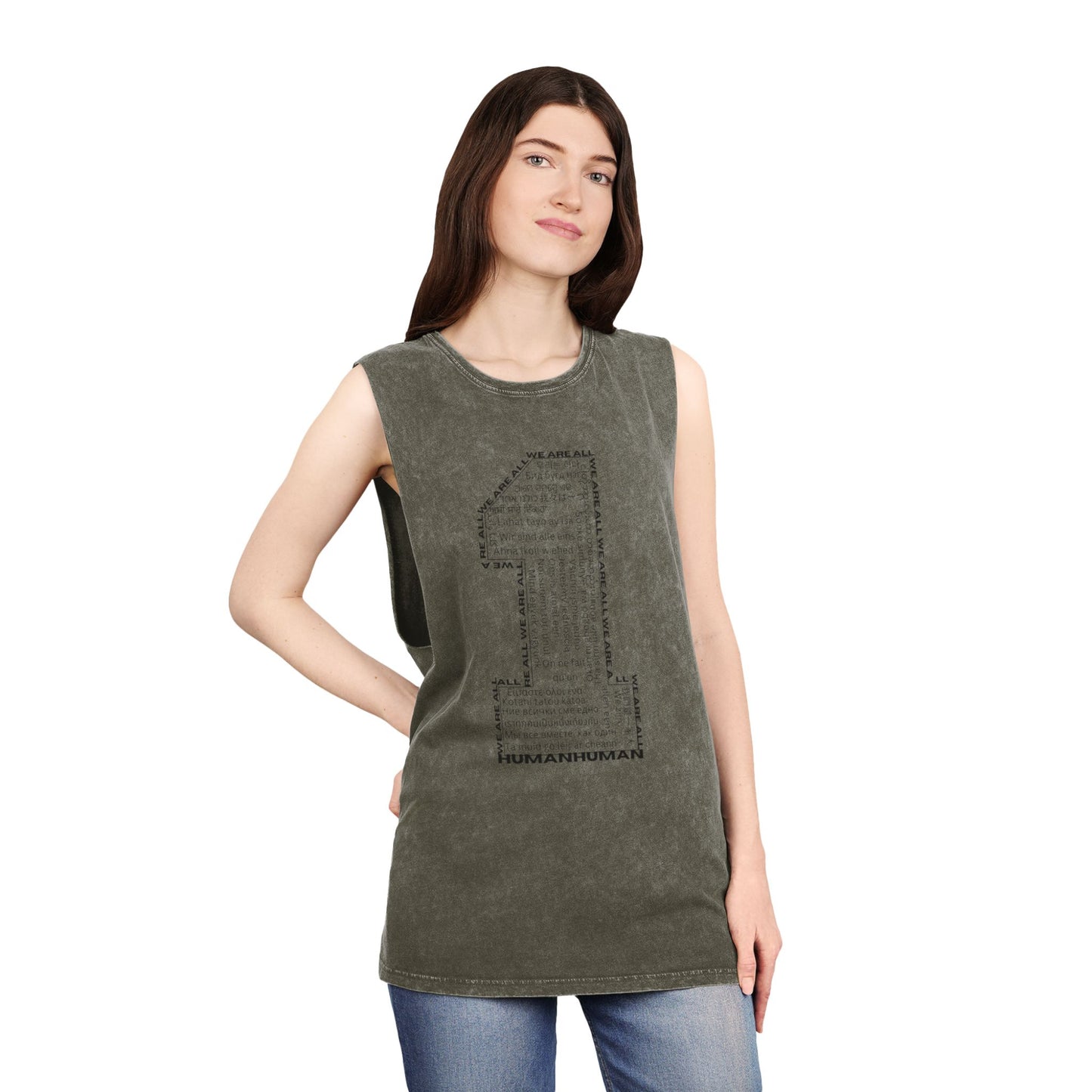 Unisex Stonewash Tank Top, We Are All One, Humanity, elevation, unity, human, love, humankind, one love, growth, positive transformation,