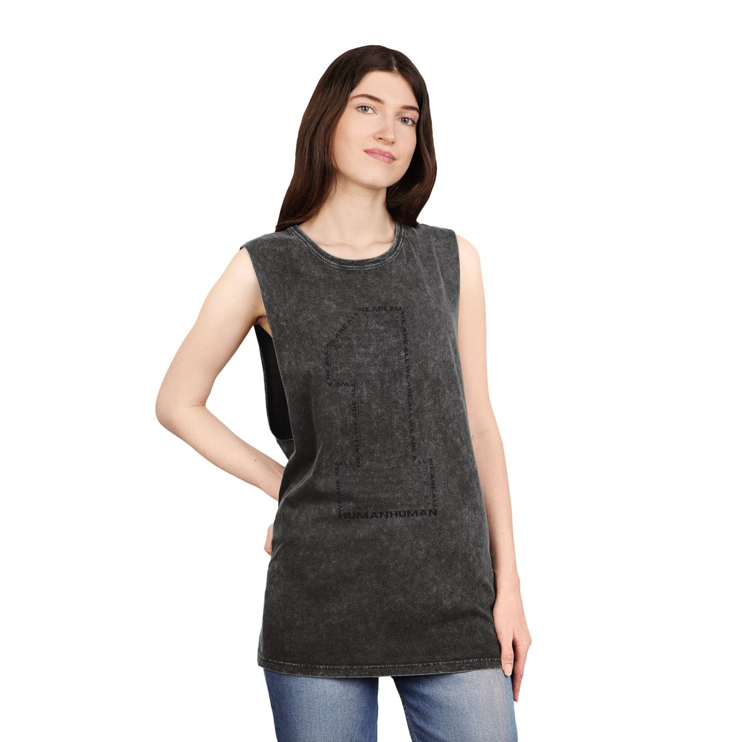 Unisex Stonewash Tank Top, We Are All One, Humanity, elevation, unity, human, love, humankind, one love, growth, positive transformation,