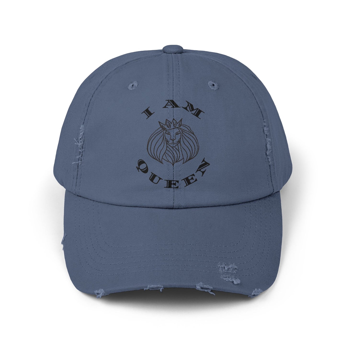 I Am Queen Unisex Distressed Cap - Pink Lion Graphic Hat, I Am King, I Am Queen, leadership, ruling, family, uplifting, kindness, King, Queen, Love, Lion.