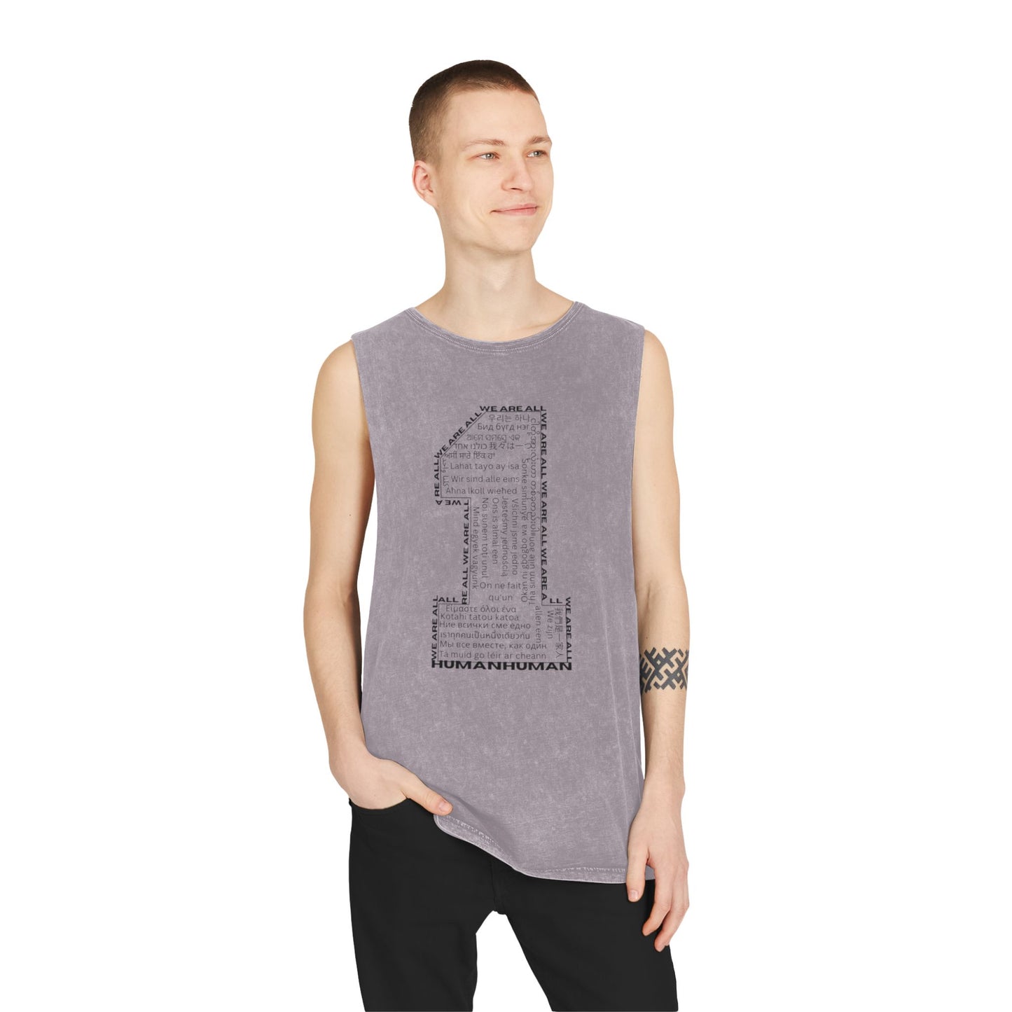 Unisex Stonewash Tank Top, We Are All One, Humanity, elevation, unity, human, love, humankind, one love, growth, positive transformation,