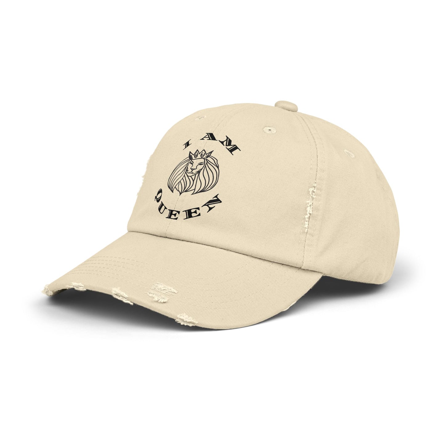 I Am Queen Unisex Distressed Cap - Pink Lion Graphic Hat, I Am King, I Am Queen, leadership, ruling, family, uplifting, kindness, King, Queen, Love, Lion.