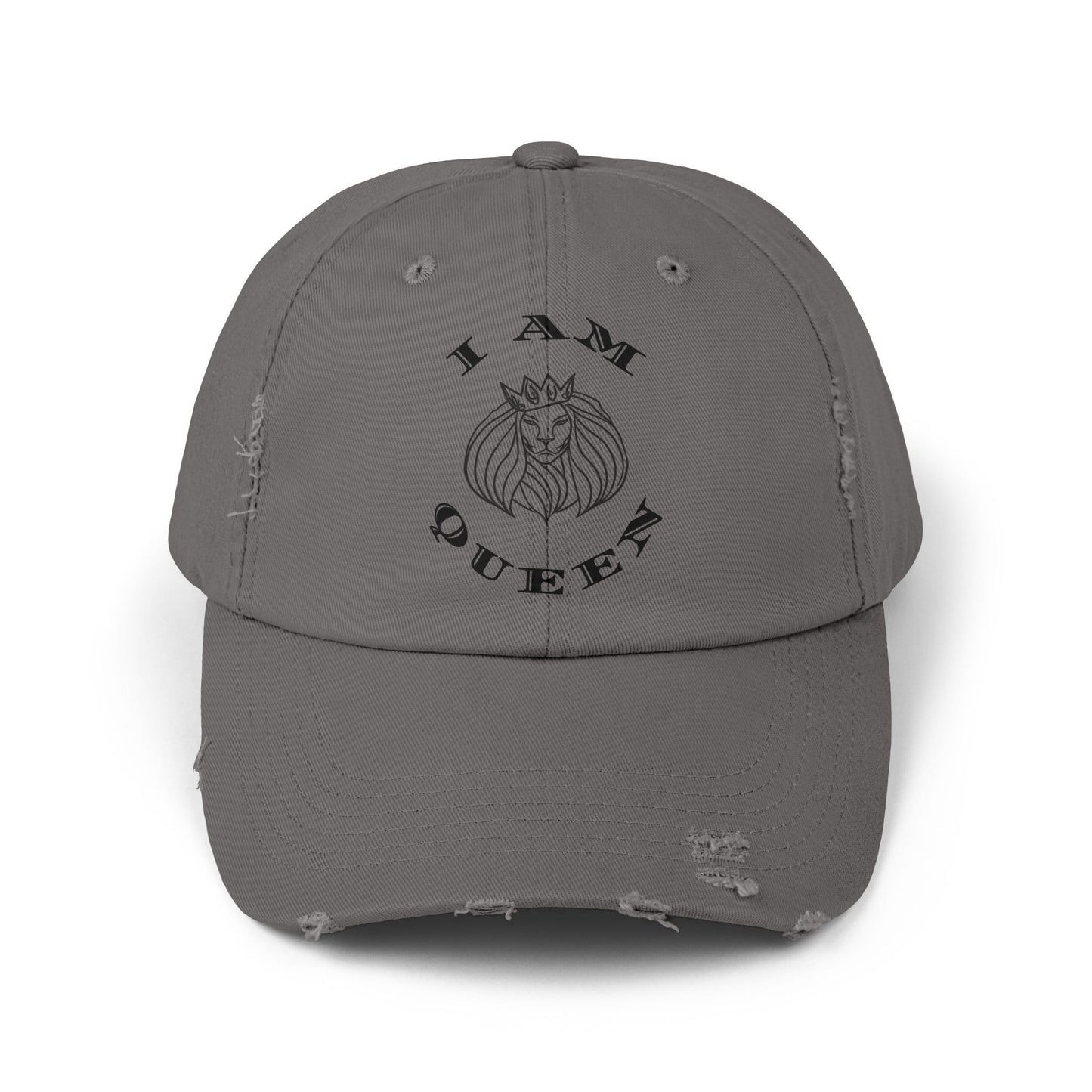 I Am Queen Unisex Distressed Cap - Pink Lion Graphic Hat, I Am King, I Am Queen, leadership, ruling, family, uplifting, kindness, King, Queen, Love, Lion.
