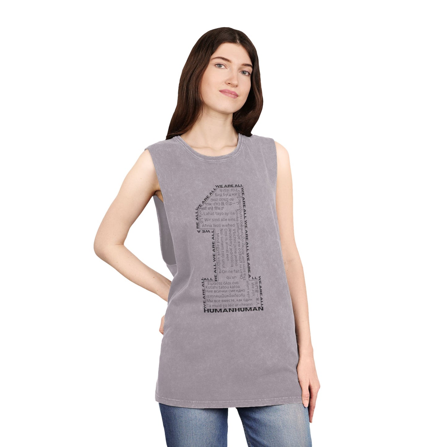 Unisex Stonewash Tank Top, We Are All One, Humanity, elevation, unity, human, love, humankind, one love, growth, positive transformation,