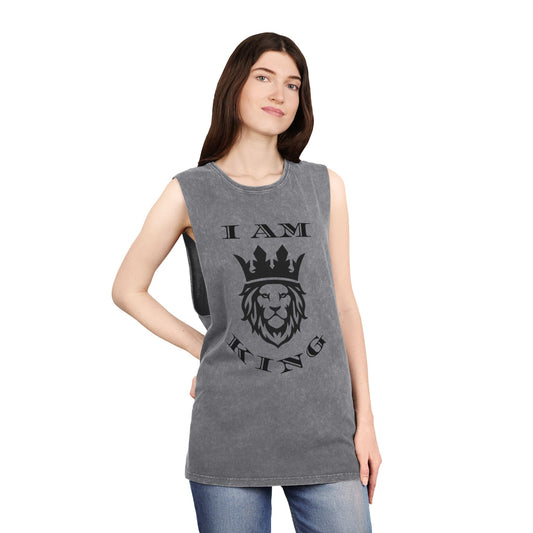 Unisex Stonewash Tank Top, I Am King, I Am Queen, leadership, ruling, family, uplifting, kindness, King, Queen, Love, Lion