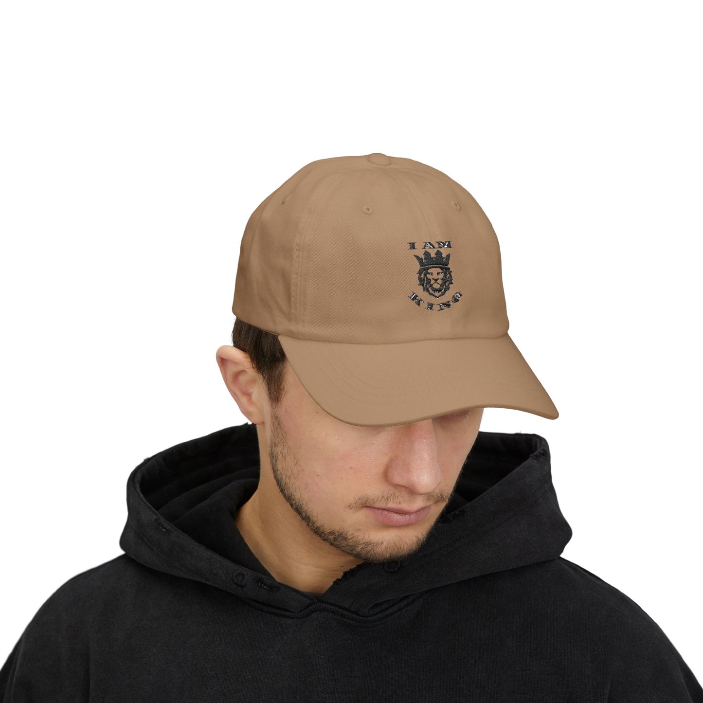 I AM KING Classic Dad Cap - Stylish Adjustable Hat for Confident Dads, I Am King, I Am Queen, leadership, ruling, family, uplifting, kindness, King, Queen, Love, Lion.