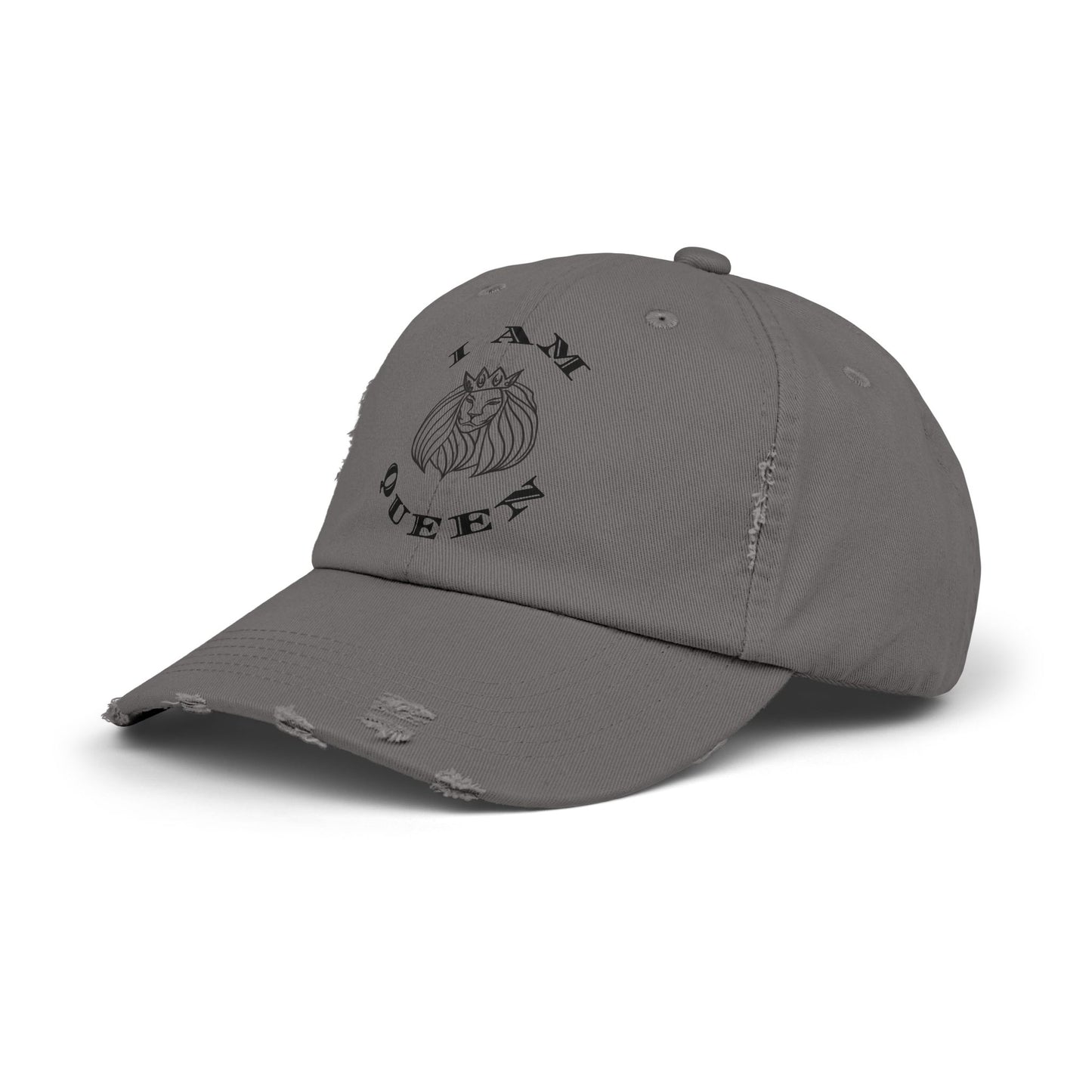 I Am Queen Unisex Distressed Cap - Pink Lion Graphic Hat, I Am King, I Am Queen, leadership, ruling, family, uplifting, kindness, King, Queen, Love, Lion.