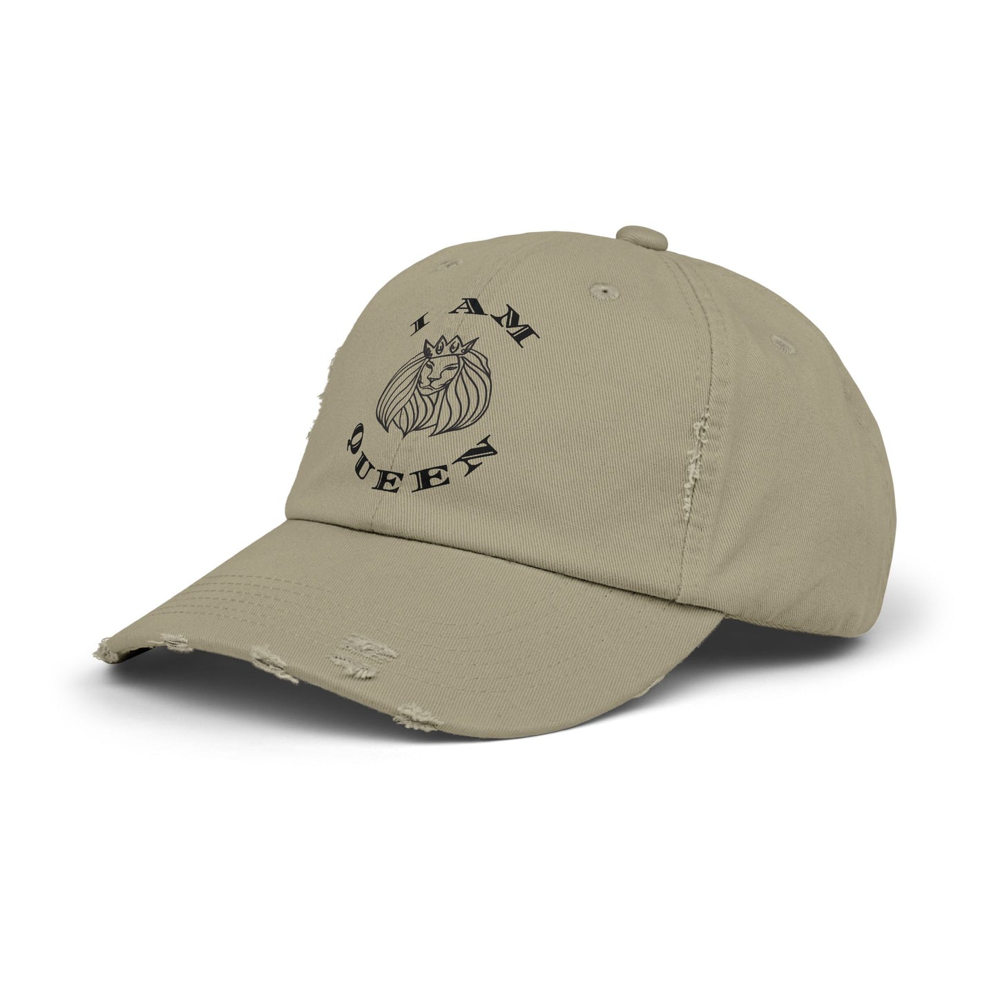 I Am Queen Unisex Distressed Cap - Pink Lion Graphic Hat, I Am King, I Am Queen, leadership, ruling, family, uplifting, kindness, King, Queen, Love, Lion.