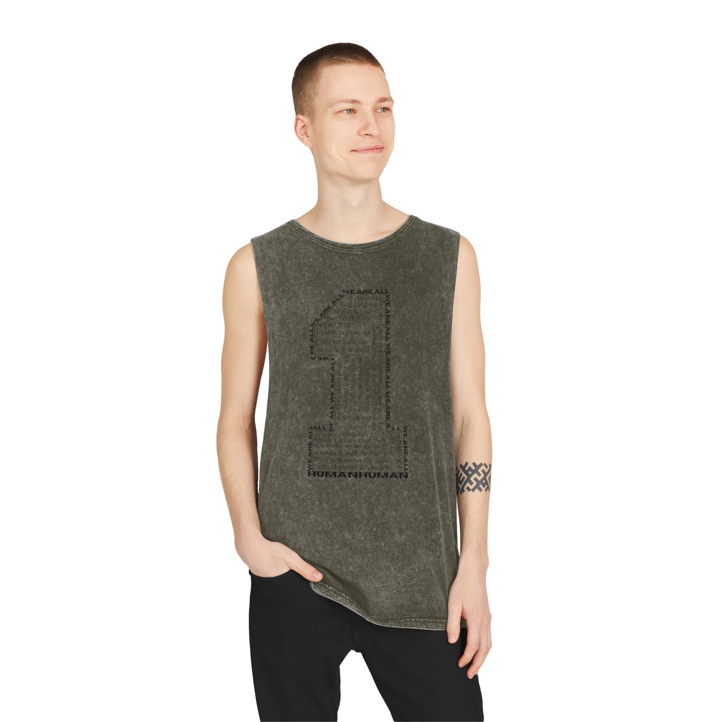 Unisex Stonewash Tank Top, We Are All One, Humanity, elevation, unity, human, love, humankind, one love, growth, positive transformation,