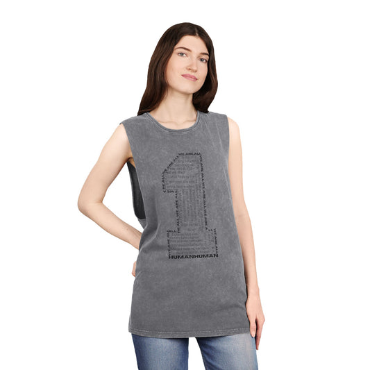 Unisex Stonewash Tank Top, We Are All One, Humanity, elevation, unity, human, love, humankind, one love, growth, positive transformation,
