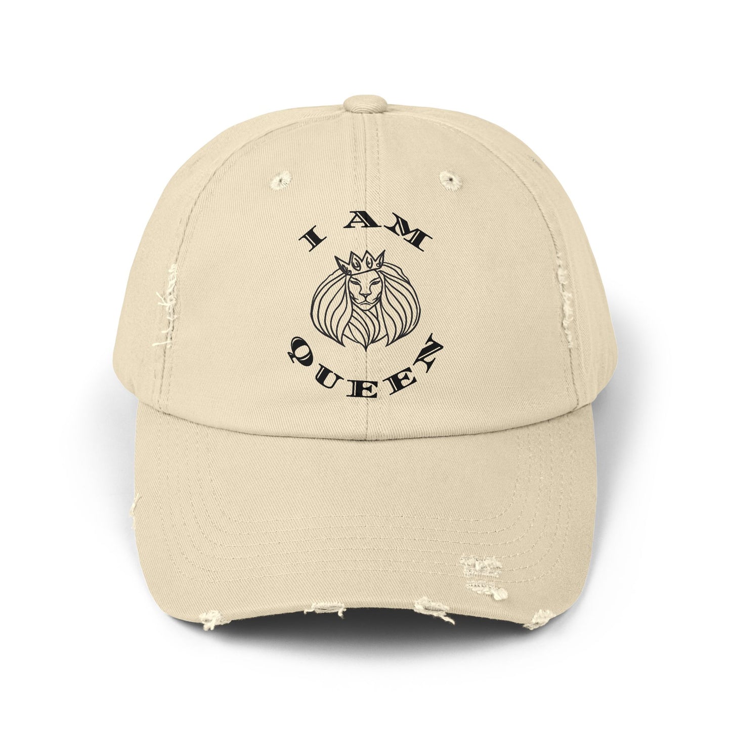 I Am Queen Unisex Distressed Cap - Pink Lion Graphic Hat, I Am King, I Am Queen, leadership, ruling, family, uplifting, kindness, King, Queen, Love, Lion.