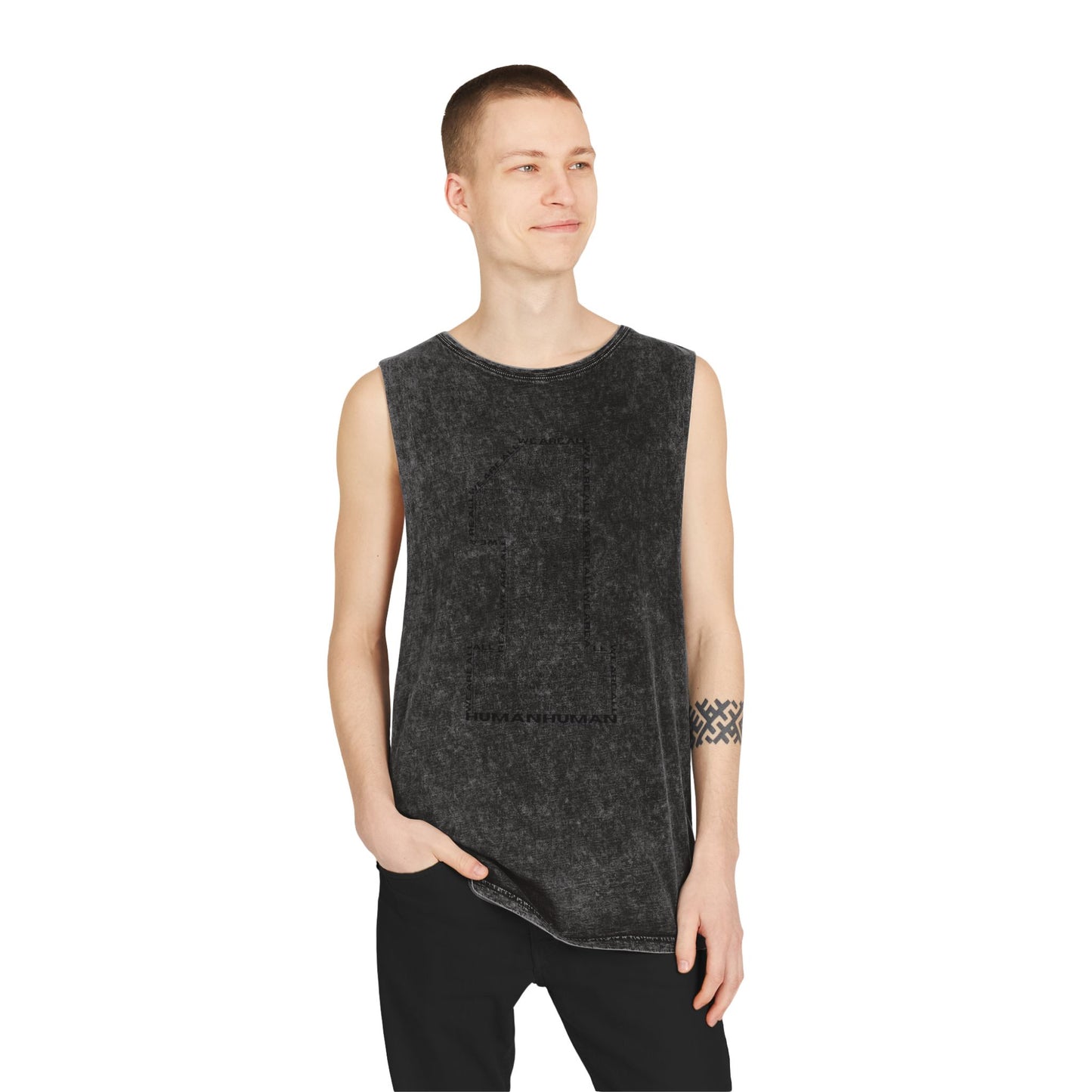 Unisex Stonewash Tank Top, We Are All One, Humanity, elevation, unity, human, love, humankind, one love, growth, positive transformation,