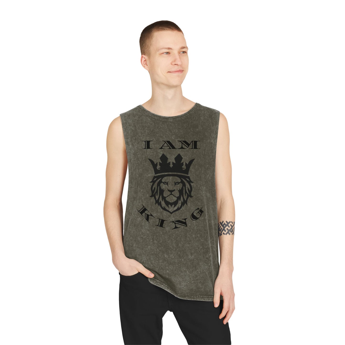 Unisex Stonewash Tank Top, I Am King, I Am Queen, leadership, ruling, family, uplifting, kindness, King, Queen, Love, Lion