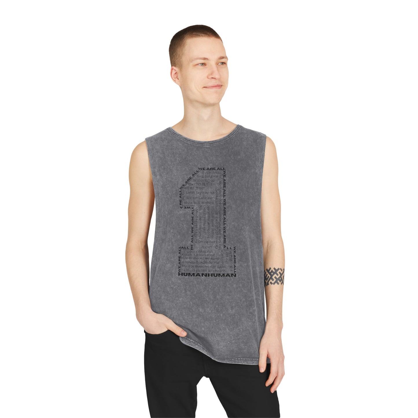 Unisex Stonewash Tank Top, We Are All One, Humanity, elevation, unity, human, love, humankind, one love, growth, positive transformation,