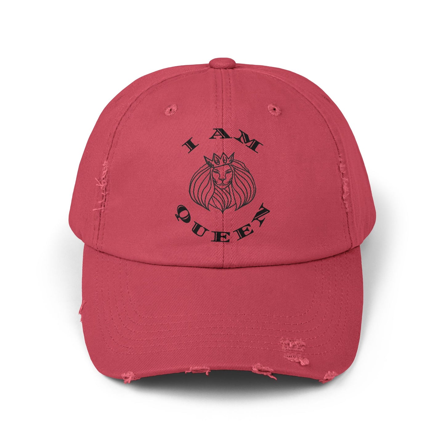 I Am Queen Unisex Distressed Cap - Pink Lion Graphic Hat, I Am King, I Am Queen, leadership, ruling, family, uplifting, kindness, King, Queen, Love, Lion.