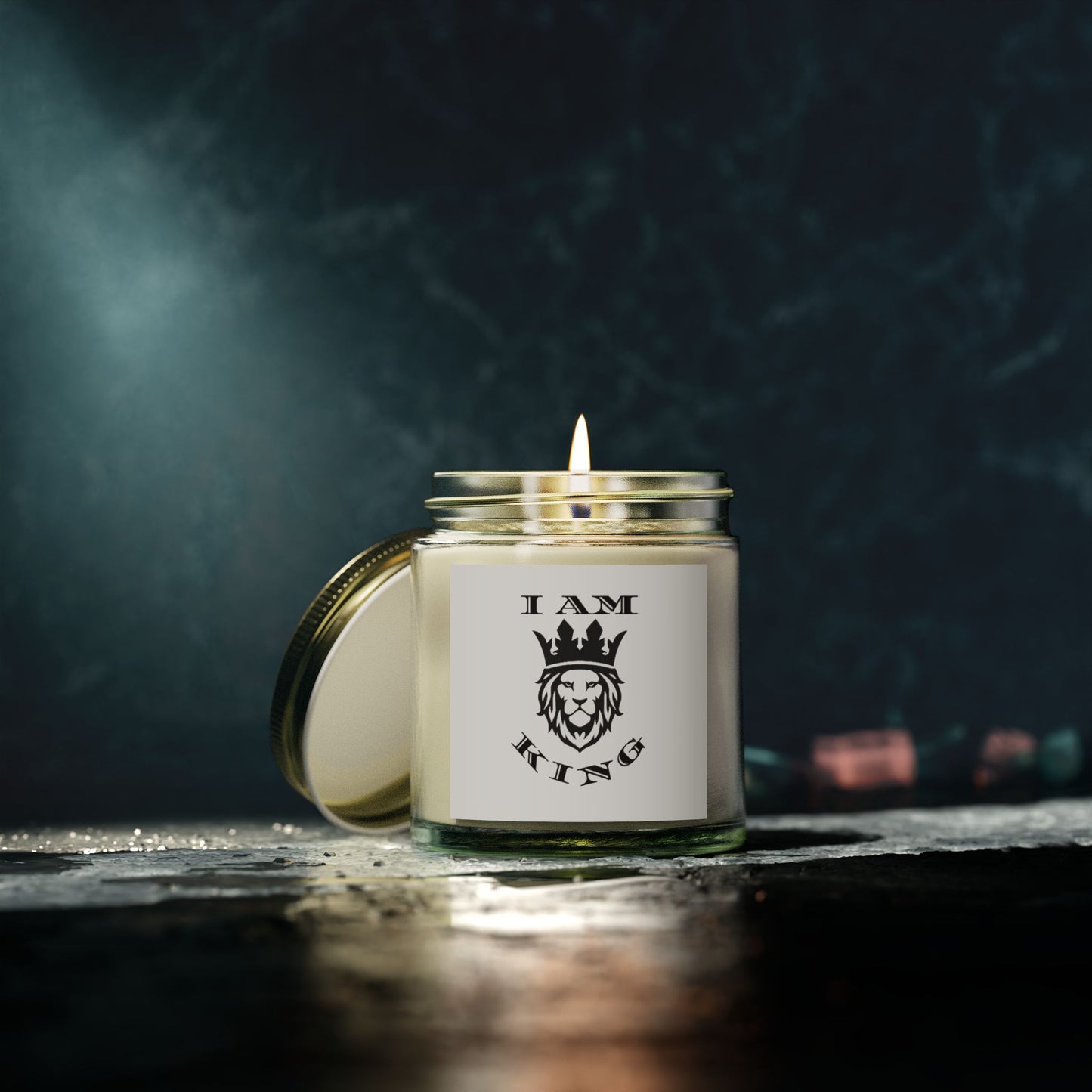 I AM KING Scented Candle - Coconut Apricot Wax (4oz, 9oz) - Inspirational Home Decor, I Am King, I Am Queen, leadership, ruling, family, uplifting, kindness, King, Queen, Love, Lion.