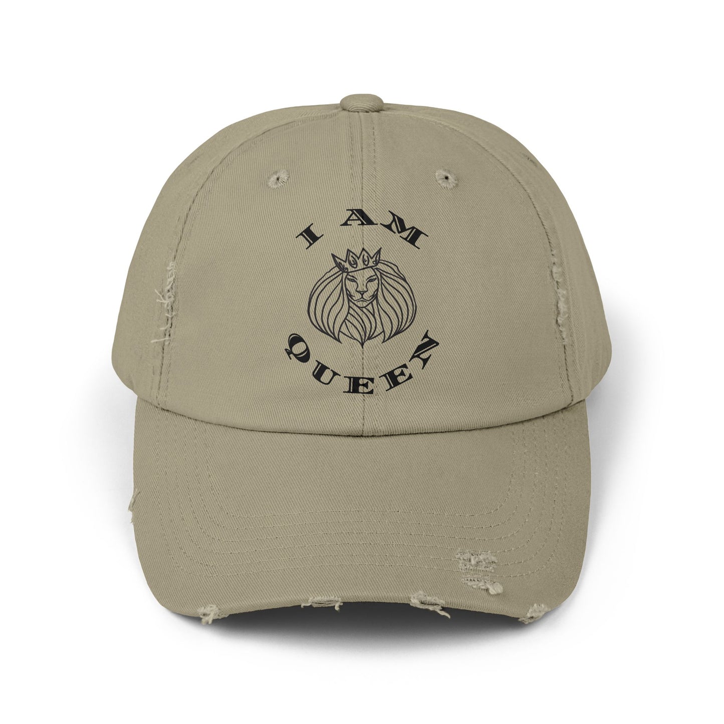 I Am Queen Unisex Distressed Cap - Pink Lion Graphic Hat, I Am King, I Am Queen, leadership, ruling, family, uplifting, kindness, King, Queen, Love, Lion.