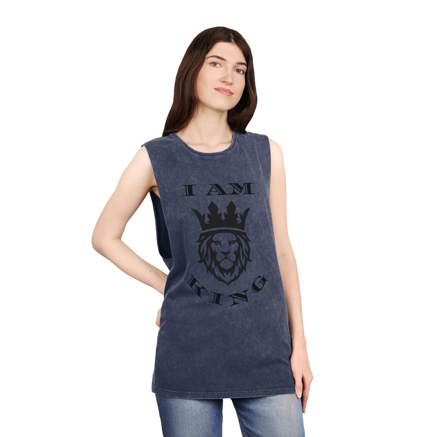 Unisex Stonewash Tank Top, I Am King, I Am Queen, leadership, ruling, family, uplifting, kindness, King, Queen, Love, Lion