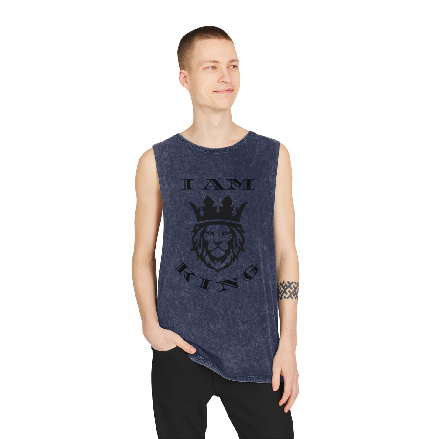 Unisex Stonewash Tank Top, I Am King, I Am Queen, leadership, ruling, family, uplifting, kindness, King, Queen, Love, Lion